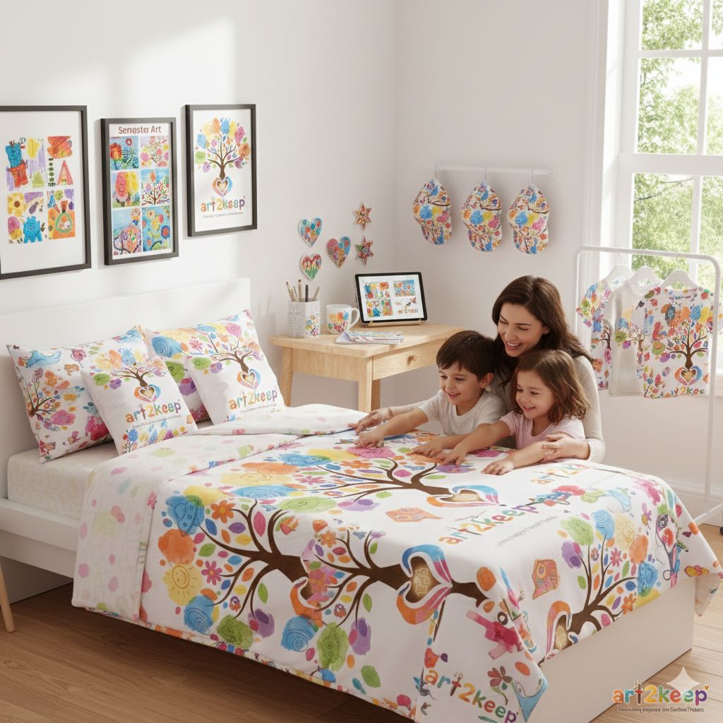 Family enjoying keepsakes made from their child's art