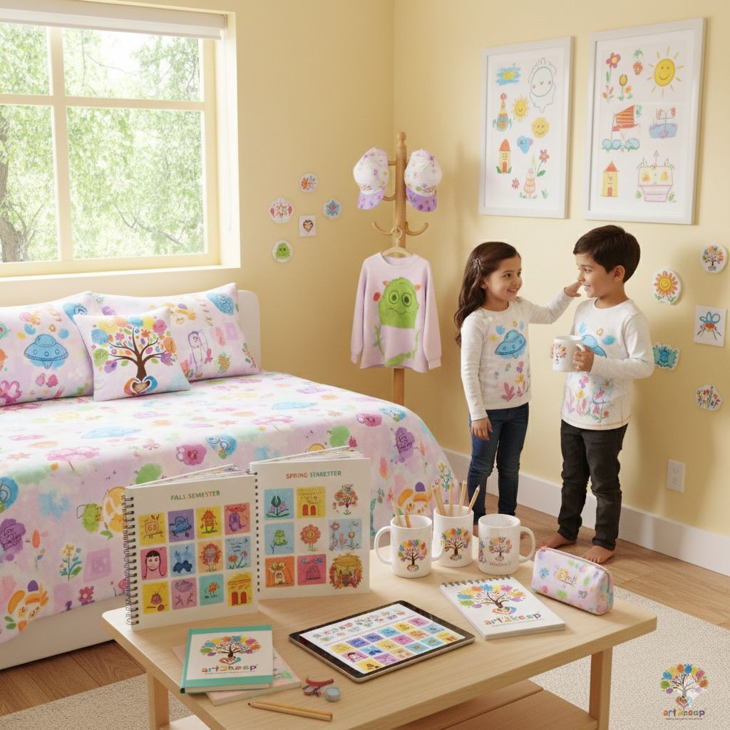 Personalised pillow featuring a child's artwork