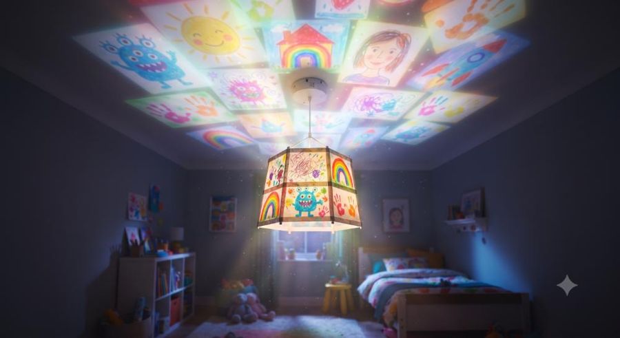 Art glow light featuring a child's drawing