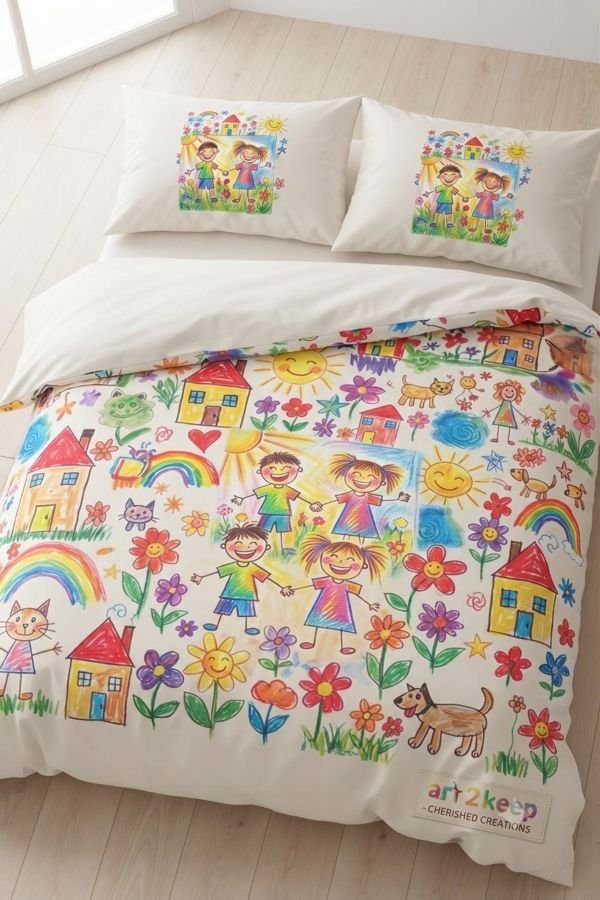 Custom bedding set with a child's artwork