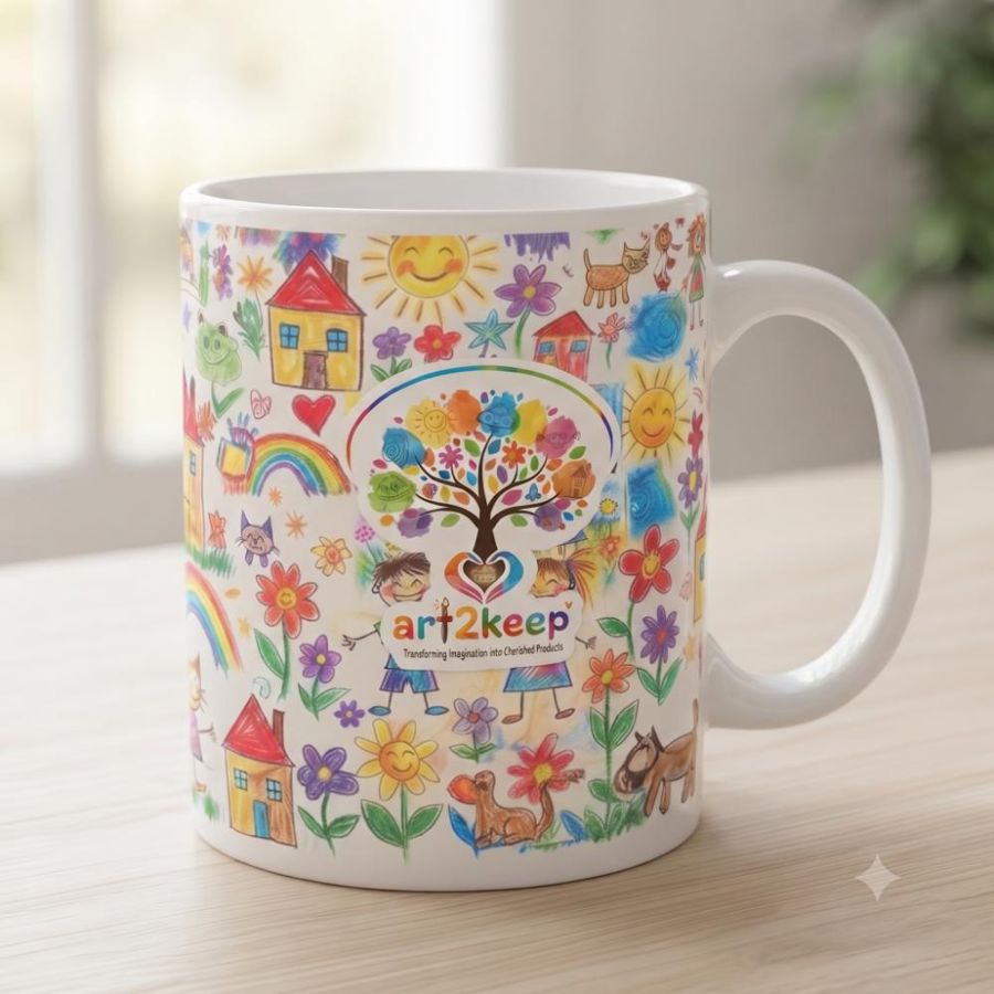 Coffee mug printed with a child's drawing